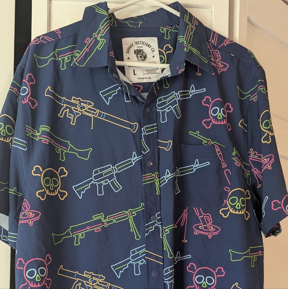 Neon Skull and Rifle Print Men's Shirt